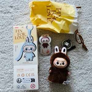 Popmart Labubu 4.0 Pin for Love Series - Letter L (Brown) plush Keychain pendant